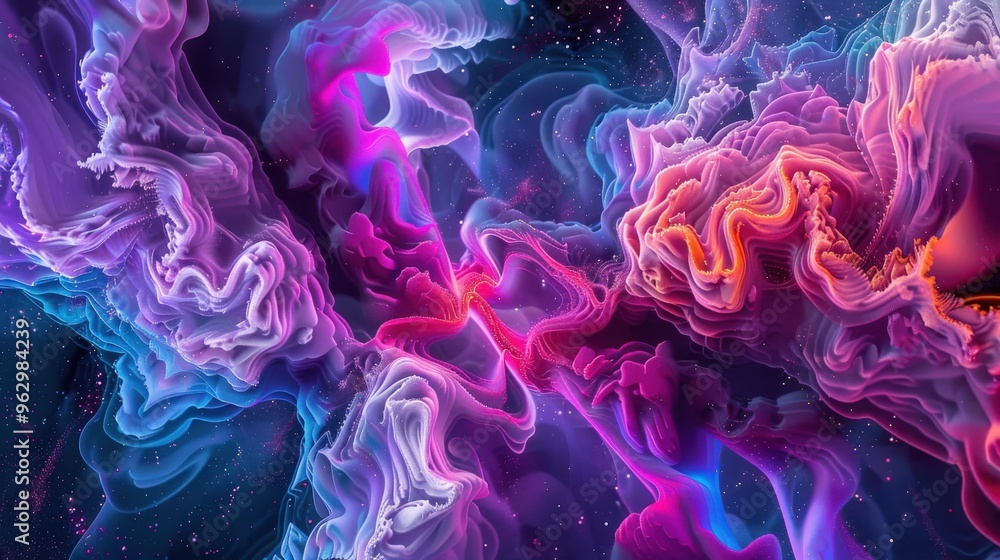 Poster vibrant neon-colored digital fractals create an abstract background showcasing intricate and captiva