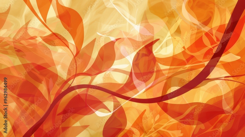 Poster abstract background inspired by nature featuring flowing lines and shapes that resemble leaves and b