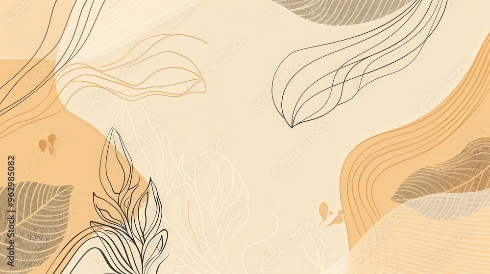 Poster abstract design inspired by nature, featuring organic shapes and flowing lines reminiscent of leaves