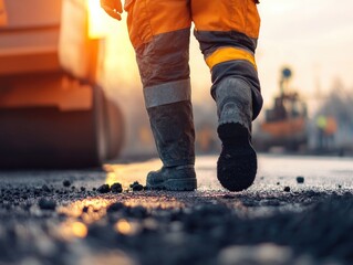 Construction Worker Walking on Construction Site