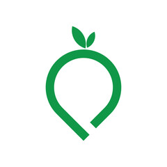 green eco icon and logo, Fresh green fruit with pin map location logo