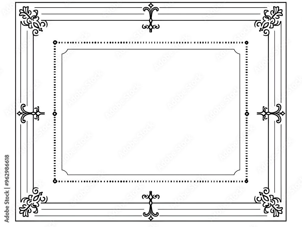 Poster classic simple rectangular line frames with dashed border on white background for coupons tickets or