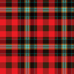 Red, blue and black tartan plaid. Scottish pattern fabric swatch close-up. 