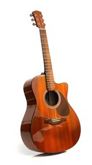 Fototapeta premium Elegant Acoustic Guitar with Polished Wood Finish on Isolated White Background for Creative Compositions