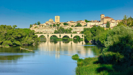 Fototapeta premium Zamora seen form Douro riverside, Zamora province, Spain