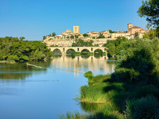 Fototapeta premium Zamora seen form Douro riverside, Zamora province, Spain