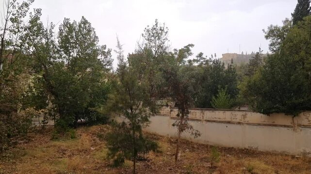 Beautiful view in cloudy weather with rain
