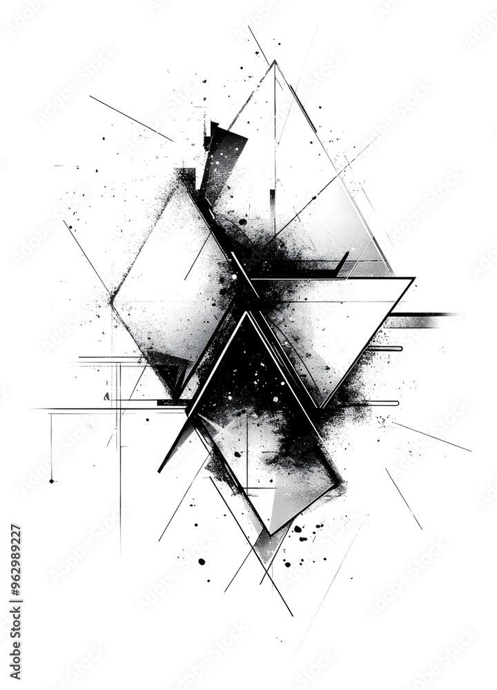 Poster abstract geometric design with black and white patterns and shapes isolated on transparent backgroun