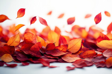 Autumn falling maple leaves isolated on white background