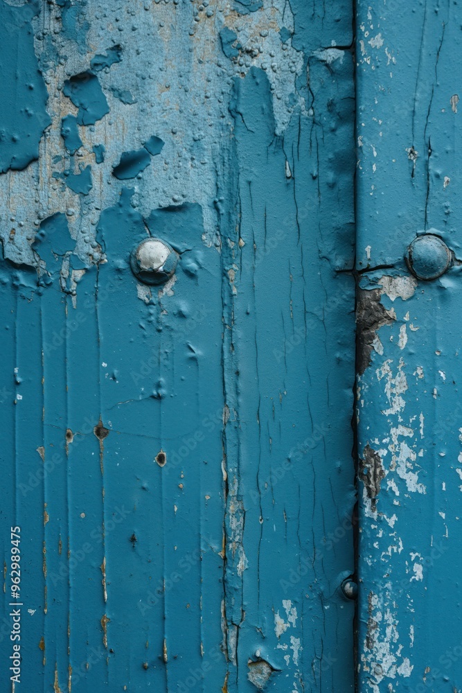 Aufkleber rusty blue metal surface with rough texture, peeling paint, rust patches. vertical, horizontal lines