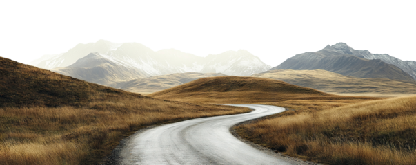 Winding rural road through mountains, cut out