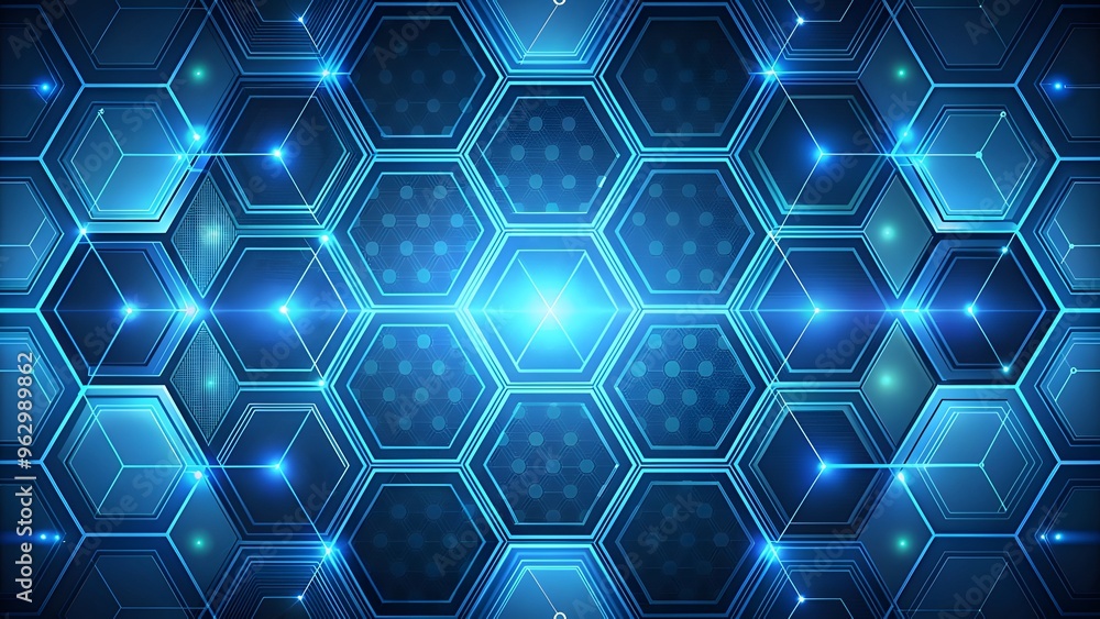 Poster futuristic vector background with hexagon pattern, and blue colors. black background with blue neon 