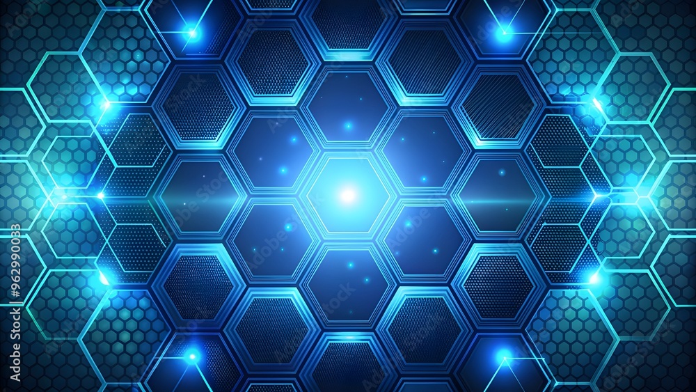 Poster futuristic vector background with hexagon pattern, and blue colors. black background with blue neon 