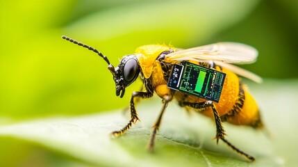 Bioengineered insect carrying microchips, pollination and data collection, biotechnology