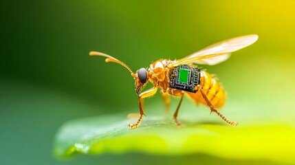 Bioengineered insect carrying microchips, pollination and data collection, biotechnology