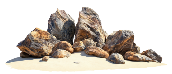 Set of massive boulders in a dry desert landscape, cut out