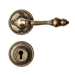 Obraz premium Antique bronze door handle with keyhole, cut out