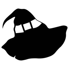 Halloween Witch Hat Silhouette, Isolated on White Background. Vector Icon Design.