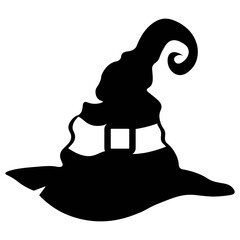 Halloween Witch Hat Silhouette, Isolated on White Background. Vector Icon Design.