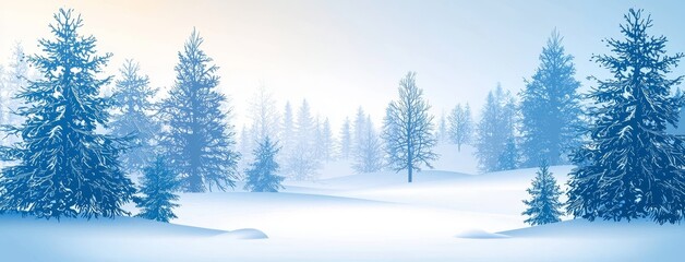 Fototapeta premium Snowy forest background, isolated border in winter.