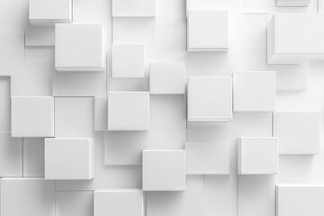 Abstract 3d white cube boxes with random shifting patterns, geometric block design for background, wallpaper, or banner with copy space