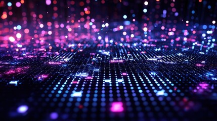 Obraz premium Mesmerizing Digital Backdrop of Glowing Neon Lights and Swirling Particles