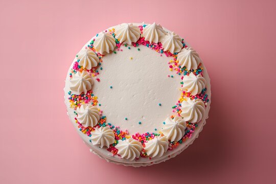 birthday cake top view with Colorful frosting,  and decoration. detailed , texture of sprinkles and icing, isolated dessert, new beautiful stock image illustration AI