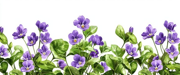 Hand drawn modern illustration of sweet violets on transparent background.