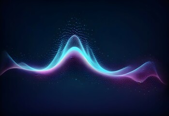 Abstract illustration of pink-blue frequency signal waves as particles passing in medium against dark background