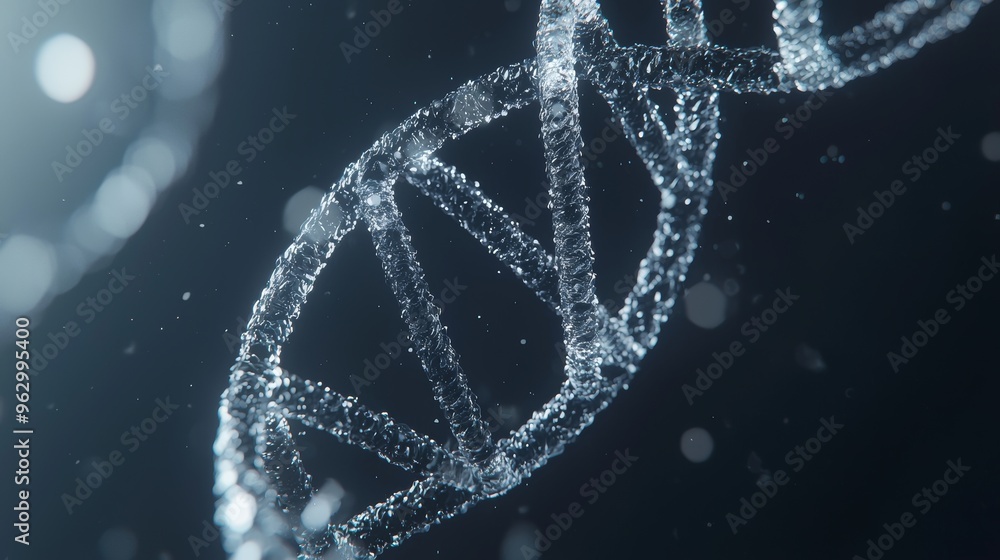 Aufkleber An abstract holographic 3D rendering of DNA helix strand in a bioinformatics biotechnology background, with DNA and computer code, DNA computer code and bioinformatics background