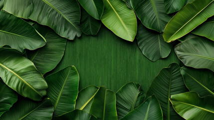 A high-quality image showcasing vibrant, lush green banana leaves with intricate textures and natural patterns.