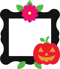 Ornate Gothic Frame with Pumpkin and Bloom Accents Vector Illustration
