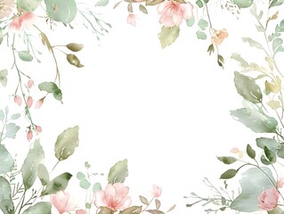 Obraz premium Hand painted Watercolor Floral Frame with Soft Pastel Hues on White Background