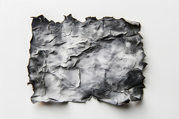 Burnt and charred paper isolated on a white background, view from above


