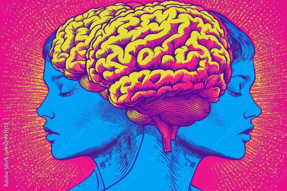 Poster neural prowess brain processing vibrant abstract depiction of a head with a colorful brain in neon t
