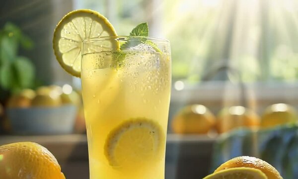 Freshly squeezed lemonade in a glass, Video