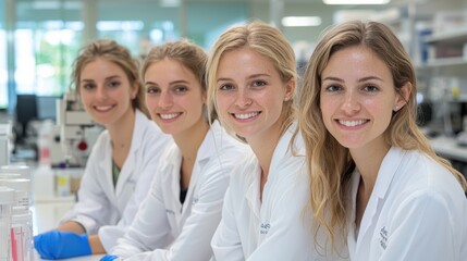 Fototapeta premium Four Smiling Female Scientists in a Lab