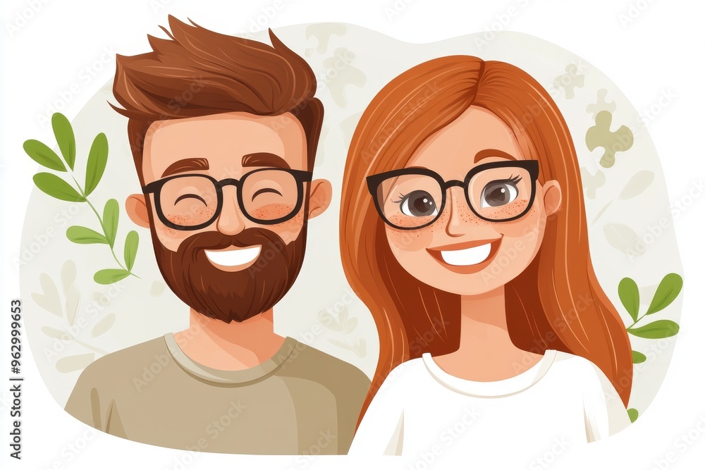Poster Neuronal processing Brain processing Cartoon style vector image of a couple with smiling faces and puzzle piece brains symbolizing intellectual connection teamwork and cognitive collaboration