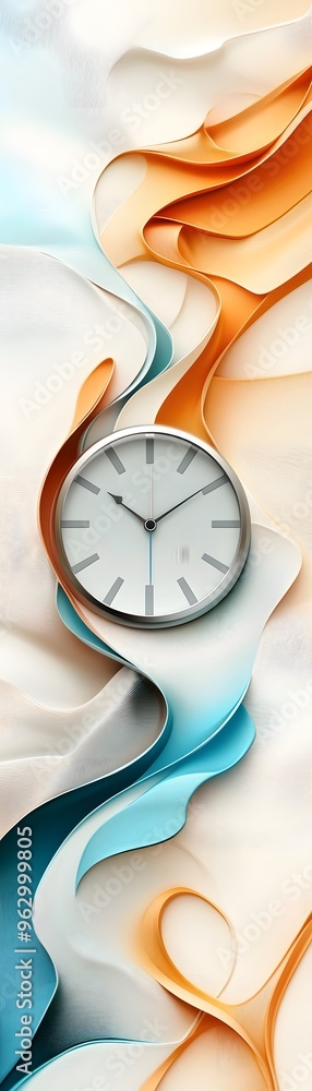 Poster abstract clock with wavy lines.