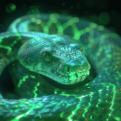 Obraz premium green neon snake