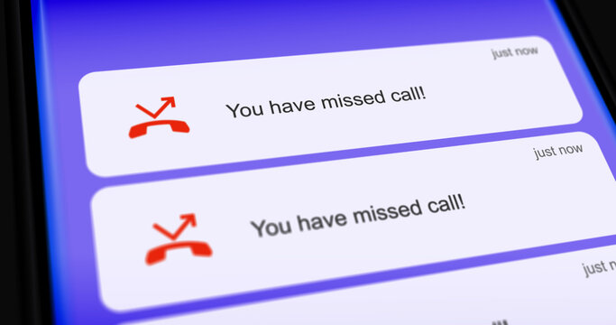List of missed calls on smartphone screen, unanswered or dropped call scrolling notifications