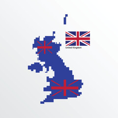 Vector illustration of the United Kingdom map integrated with the Union Jack flag. Perfect for political, geographical, and cultural projects.
