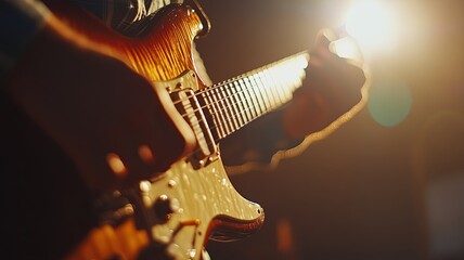 Naklejka premium Man playing guitar , close up