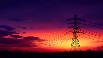 Fototapeta premium Silhouette High voltage electric tower on sunset time and sky on sunset time background