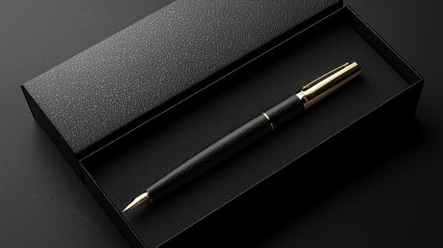 Custom engraved pen set, premium presentation box, 3D illustration