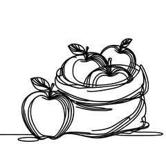 Fresh apples in a burlap sack in a line drawing style