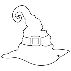 Hand Drawn Halloween Witch Hat Icon, Isolated on White Background. Vector Illustration in Sketch Style.