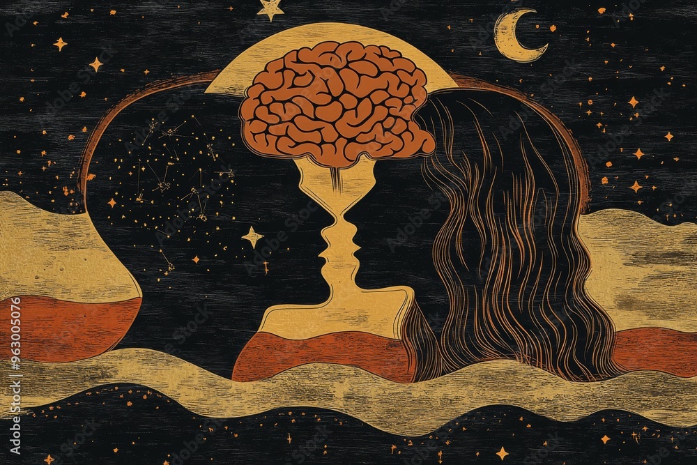 Poster neuronal function neural performance artistic surreal depiction of a couple under the moonlight with
