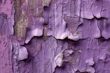 Fototapeta premium Weathered purple wall with peeling paint layers. Close-up view of old building exterior. Historical textured surface with white and gray patches. Urban decay concept.