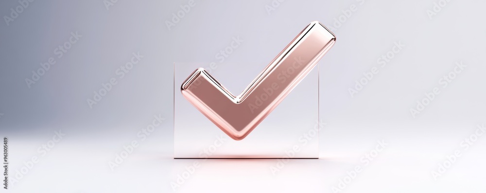 Wall mural rose gold checkmark on a white background